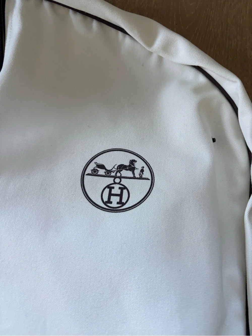 Hermes White Garment Bag with Black Trim